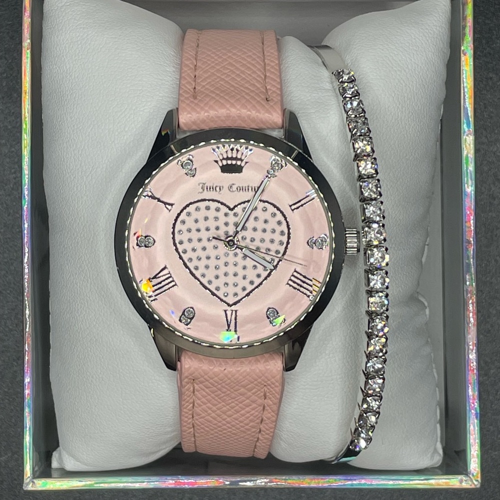 NWT Juicy Couture Pink Watch and Crystal Sparkly Bracelet Set